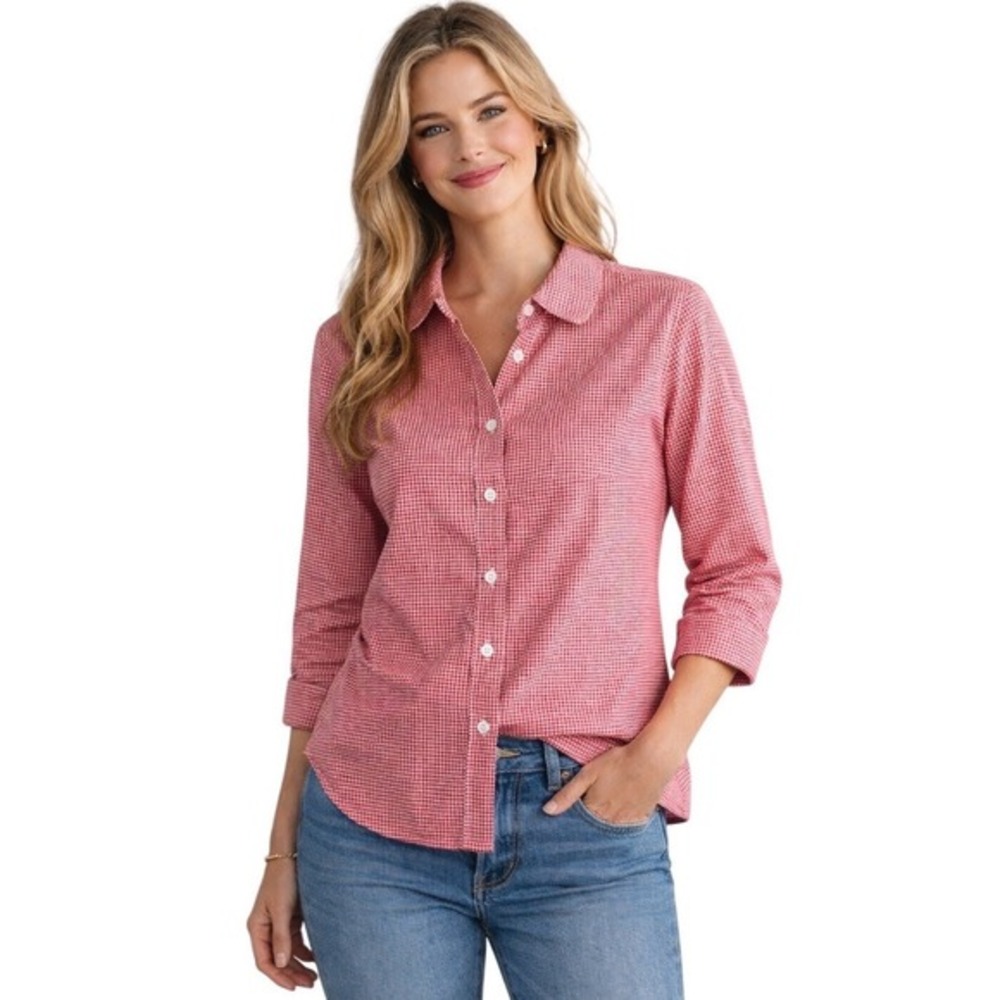 Gap‎ Red Gingham Button Down Shirt 100% Cotton 3/4 Sleeve 12 Cottagecore 58-10